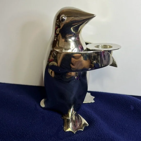 Vintage Restoration Hardware Penguin Candlestick With A Polished Silver Finish - Picture 2 of 10